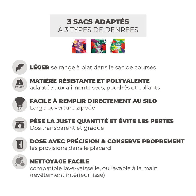FillGood Sacs de Conservation Réutilisables - A vrac - Pack de 3 - Made In France